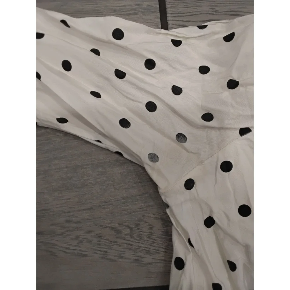 Kids White Black Polka Dot Costume Dress Red Sequin Trim Lace Up Bodice